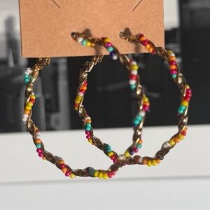 Rock & Vibe Colorful Beaded Moto Boho Hoop Earrings